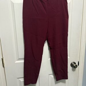 Talbots Chatham Ankle Pants Plum Burgundy Slim-Leg Side Zip Womens 12P Petite